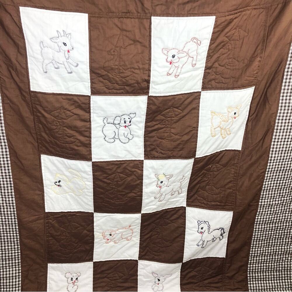 Vintage Embroidered Animal Quilt